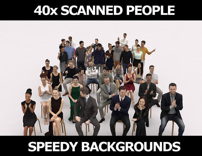 40x Crowds 17 Scanned Casual Cafe Sitting Elegant People  Low-poly 3D model
