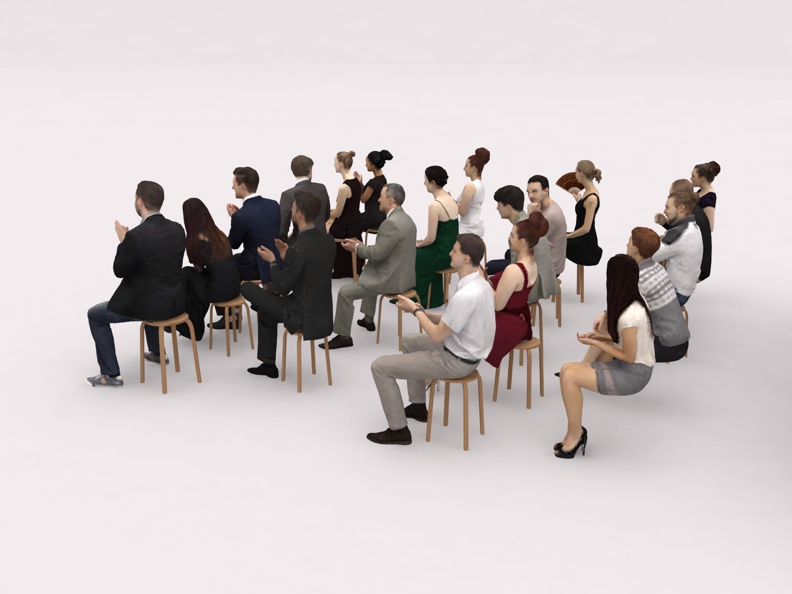 40x Crowds 17 Scanned Casual Cafe Sitting Elegant People  Low-poly 3D model_6