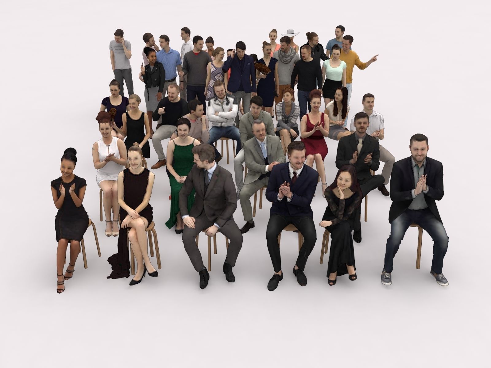 40x Crowds 18 Scanned Casual 12 Elegant Sitting People Low-poly 3D model_1