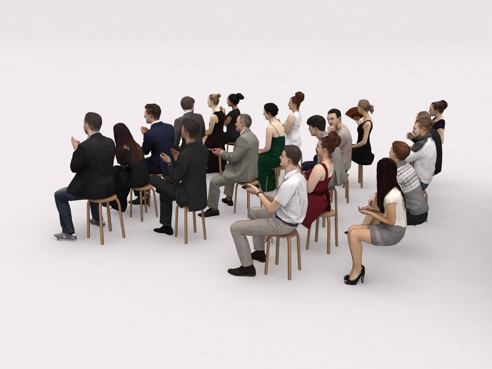 40x Crowds 18 Scanned Casual 12 Elegant Sitting People Low-poly 3D model_6