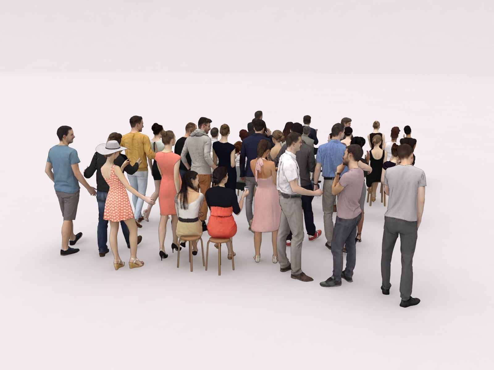 40x Crowds 18 Scanned Casual 12 Elegant Sitting People Low-poly 3D model_10