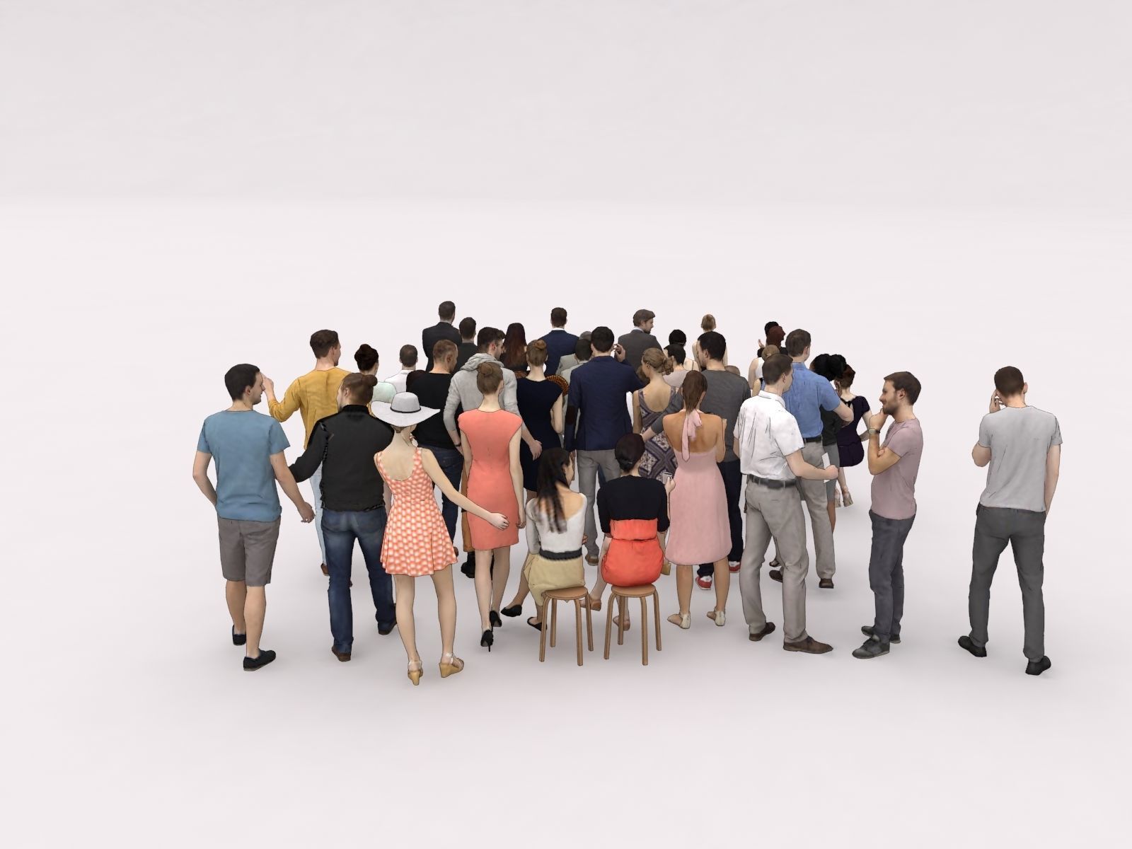 40x Crowds 18 Scanned Casual 12 Elegant Sitting People Low-poly 3D model_9