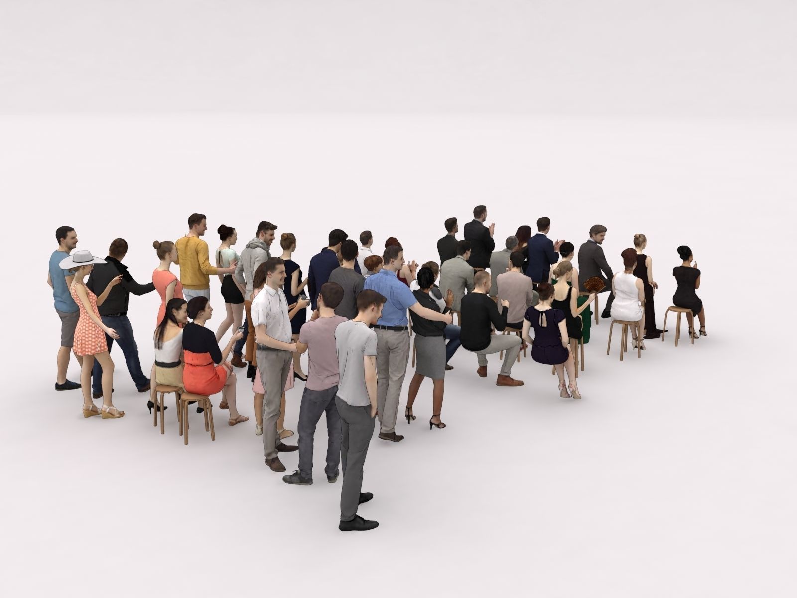 40x Crowds 18 Scanned Casual 12 Elegant Sitting People Low-poly 3D model_11