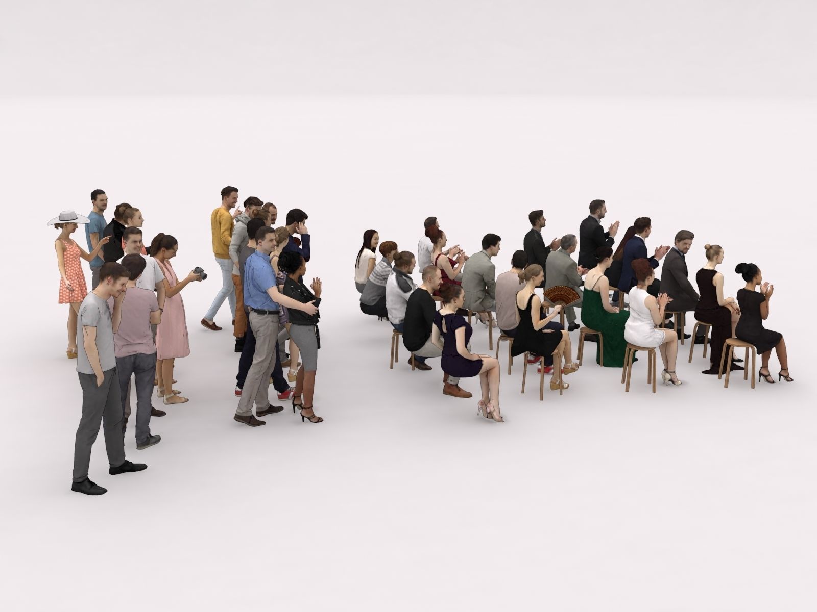 40x Crowds 18 Scanned Casual 12 Elegant Sitting People Low-poly 3D model_13