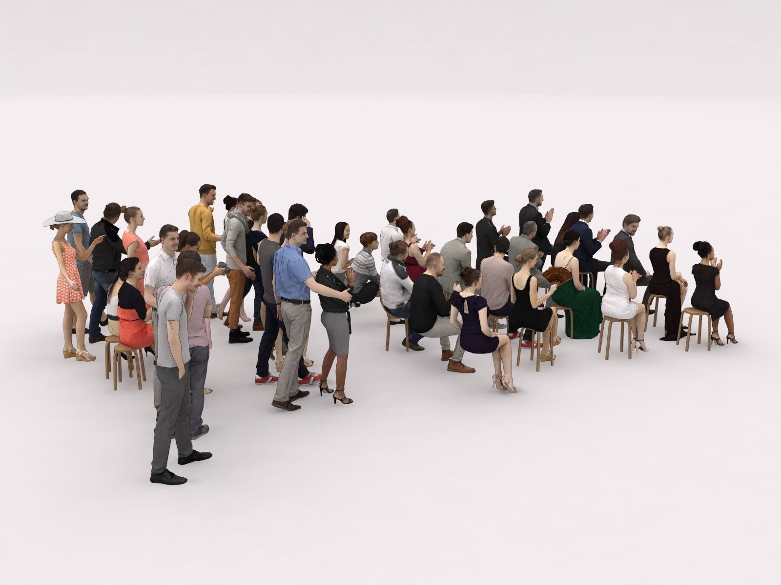 40x Crowds 18 Scanned Casual 12 Elegant Sitting People Low-poly 3D model_12