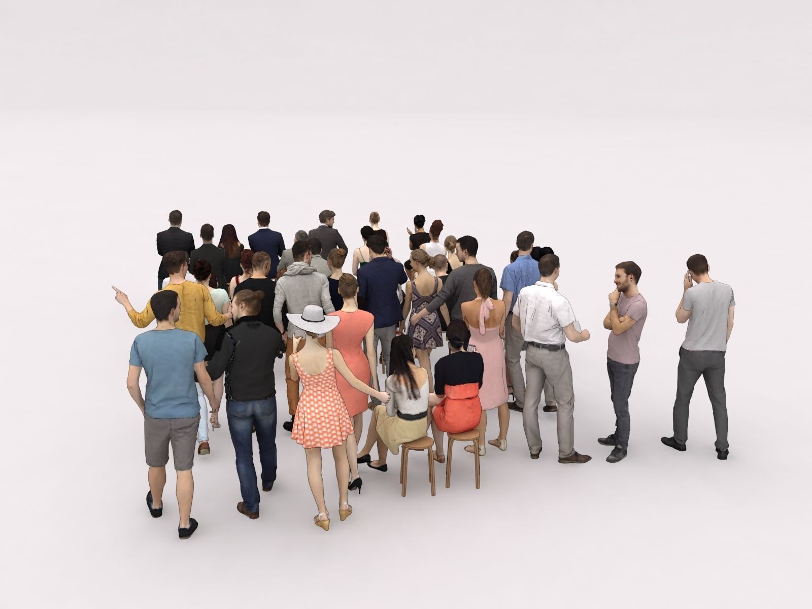 40x Crowds 18 Scanned Casual 12 Elegant Sitting People Low-poly 3D model_8