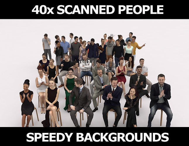 40x Crowds 18 Scanned Casual 12 Elegant Sitting People  Low-poly 3D model