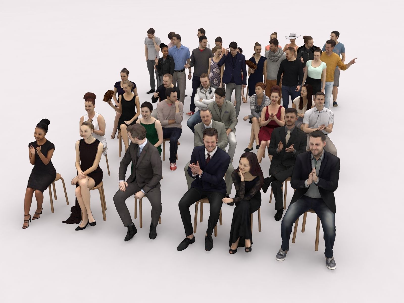 40x Crowds 18 Scanned Casual 12 Elegant Sitting People Low-poly 3D model_2