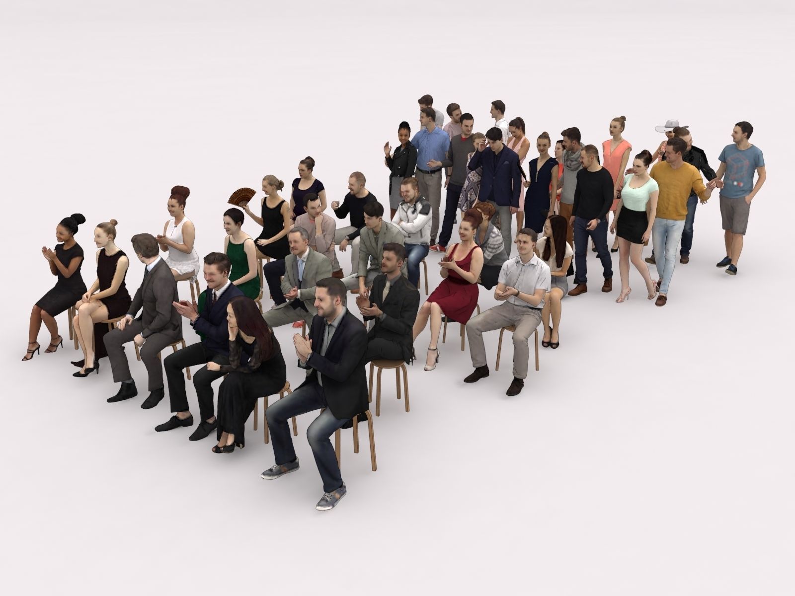 40x Crowds 18 Scanned Casual 12 Elegant Sitting People Low-poly 3D model_3