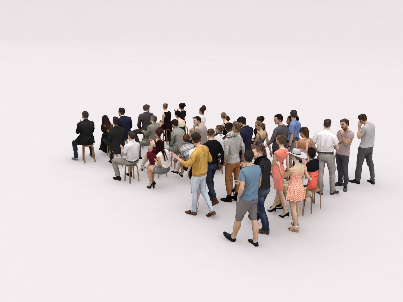 40x Crowds 18 Scanned Casual 12 Elegant Sitting People Low-poly 3D model_7