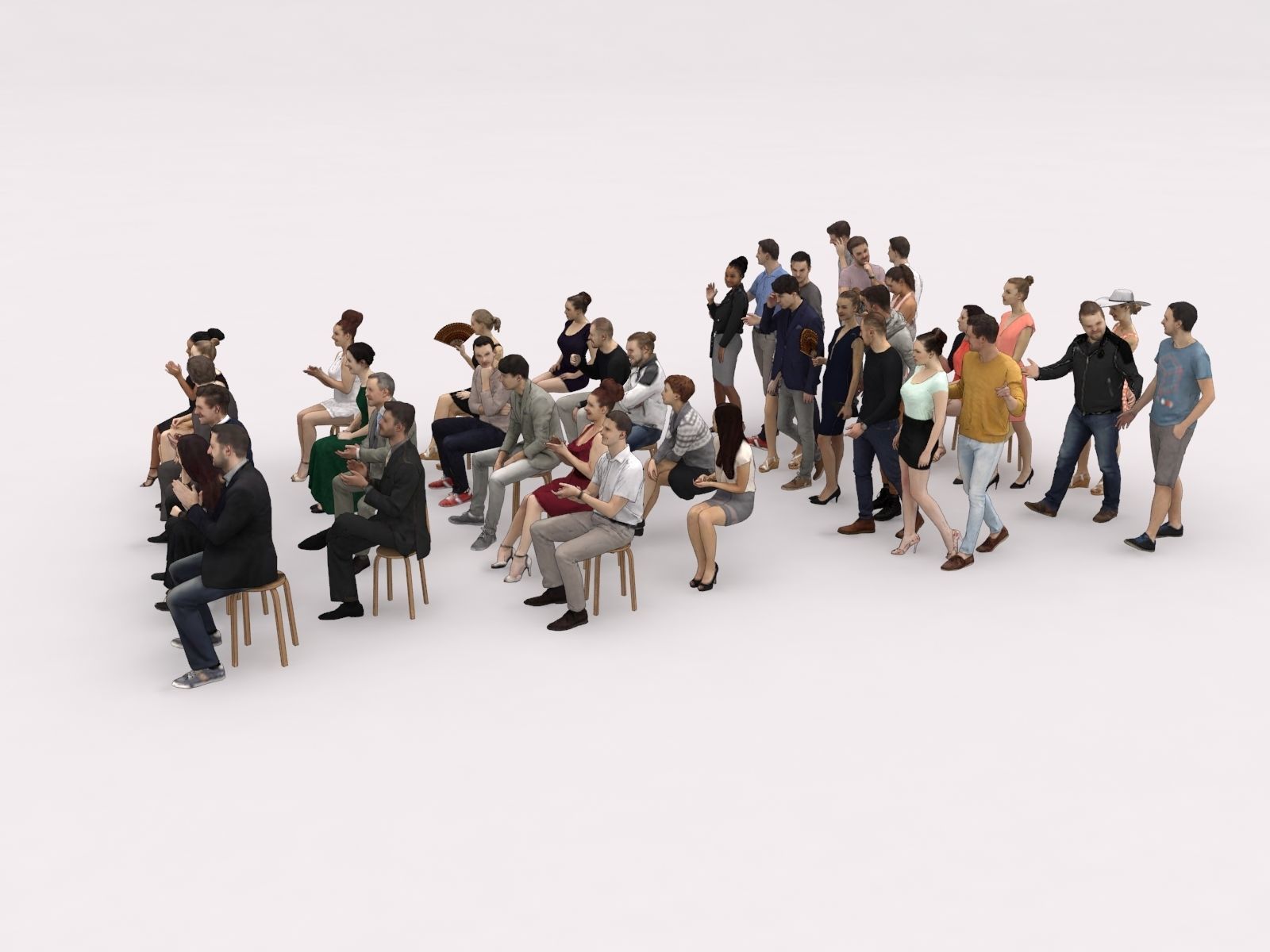 40x Crowds 18 Scanned Casual 12 Elegant Sitting People Low-poly 3D model_4