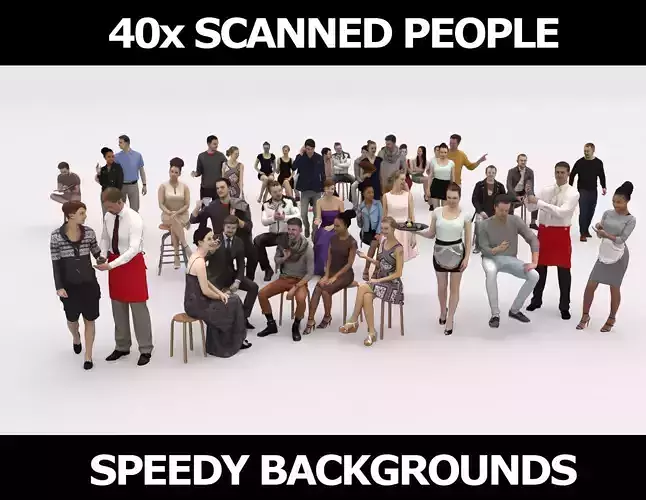  40x Crowds 20 Scanned Casual  Cafe 12 Elegant Sitting People