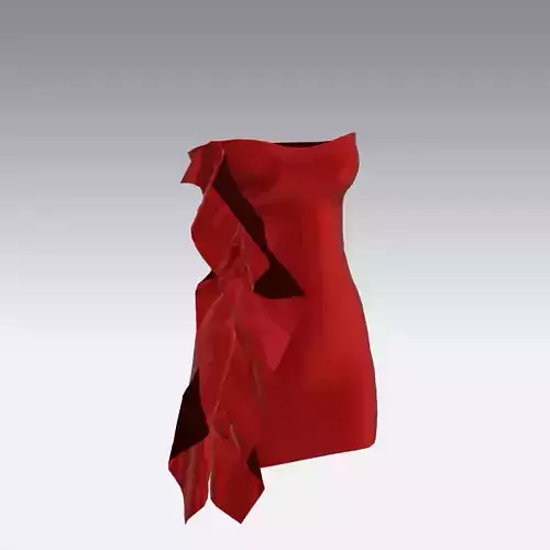 DRESS SATIN LOOK RED RUFFLED STRAPLESS