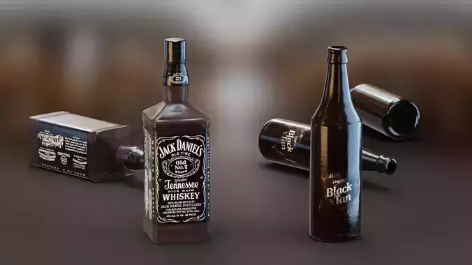 Alcohol Bottles Set Low-poly 3D model