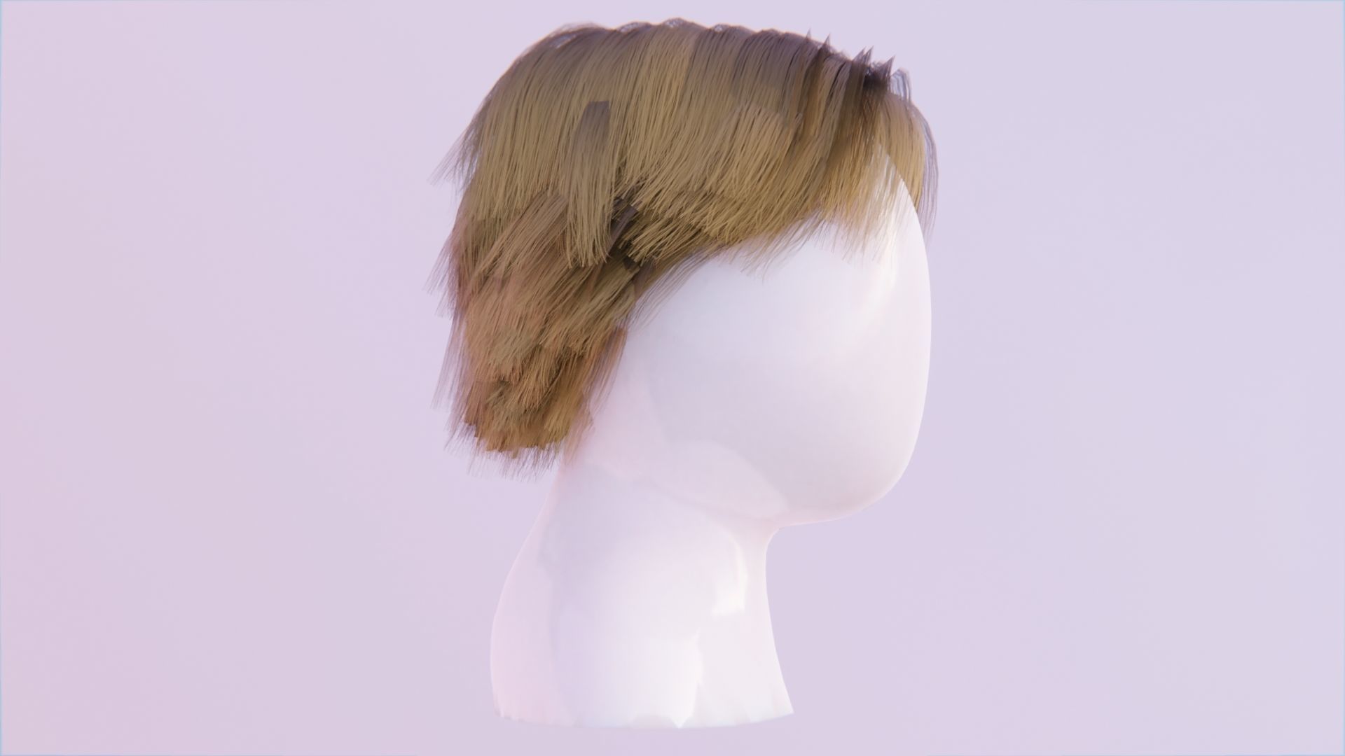 Medium Length Dirty Blonde Hair Low-poly 3D model_2