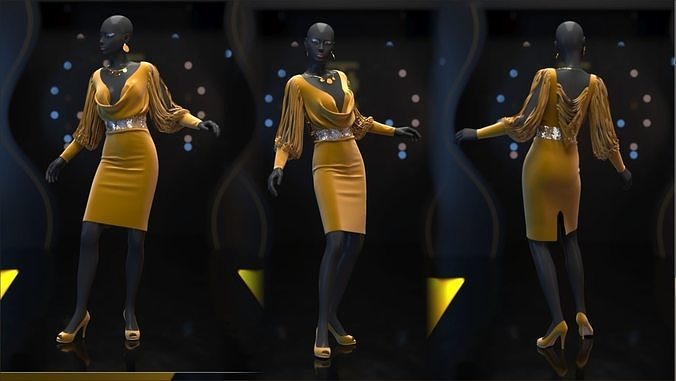 Evening Dress in 3DS Max - Marvelous Designer and clo3d No - 5  3D model