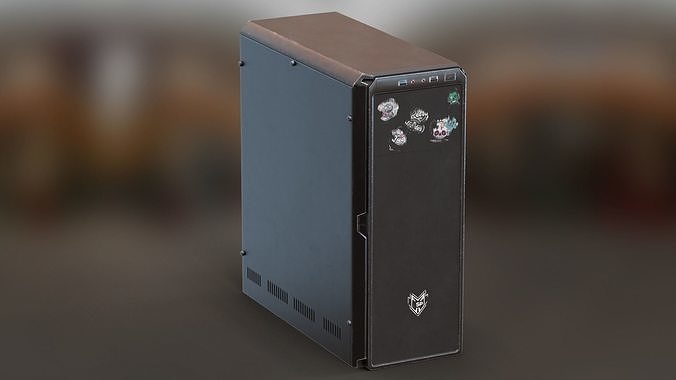 Used Personal Computer Case with Stickers Low-poly 3D model