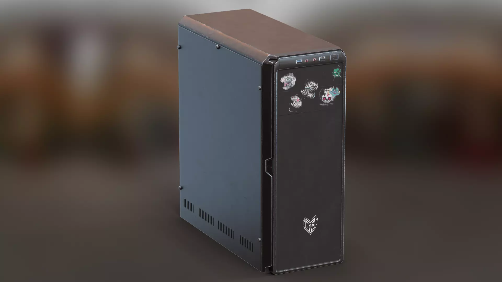 Used Personal Computer Case with Stickers Low-poly 3D model