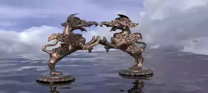 Steampunk dragon stand  mirrored  3D model