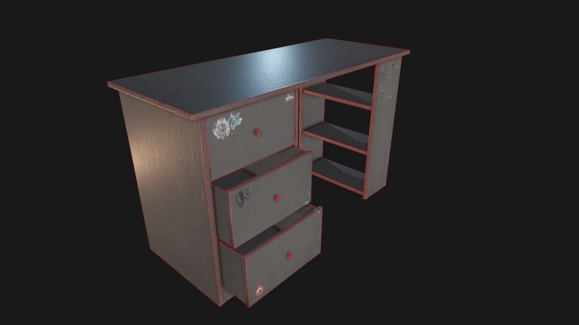 Grey Dirty and Clean Desk Low-poly 3D model_12