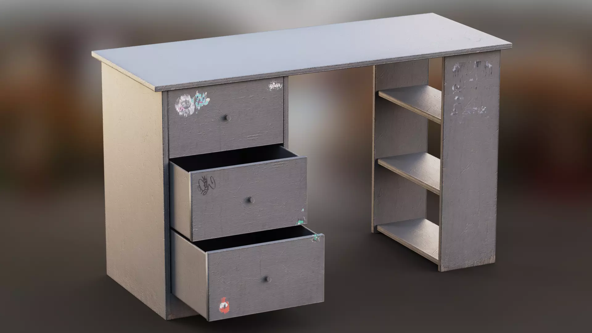 Grey Dirty and Clean Desk Low-poly 3D model_0