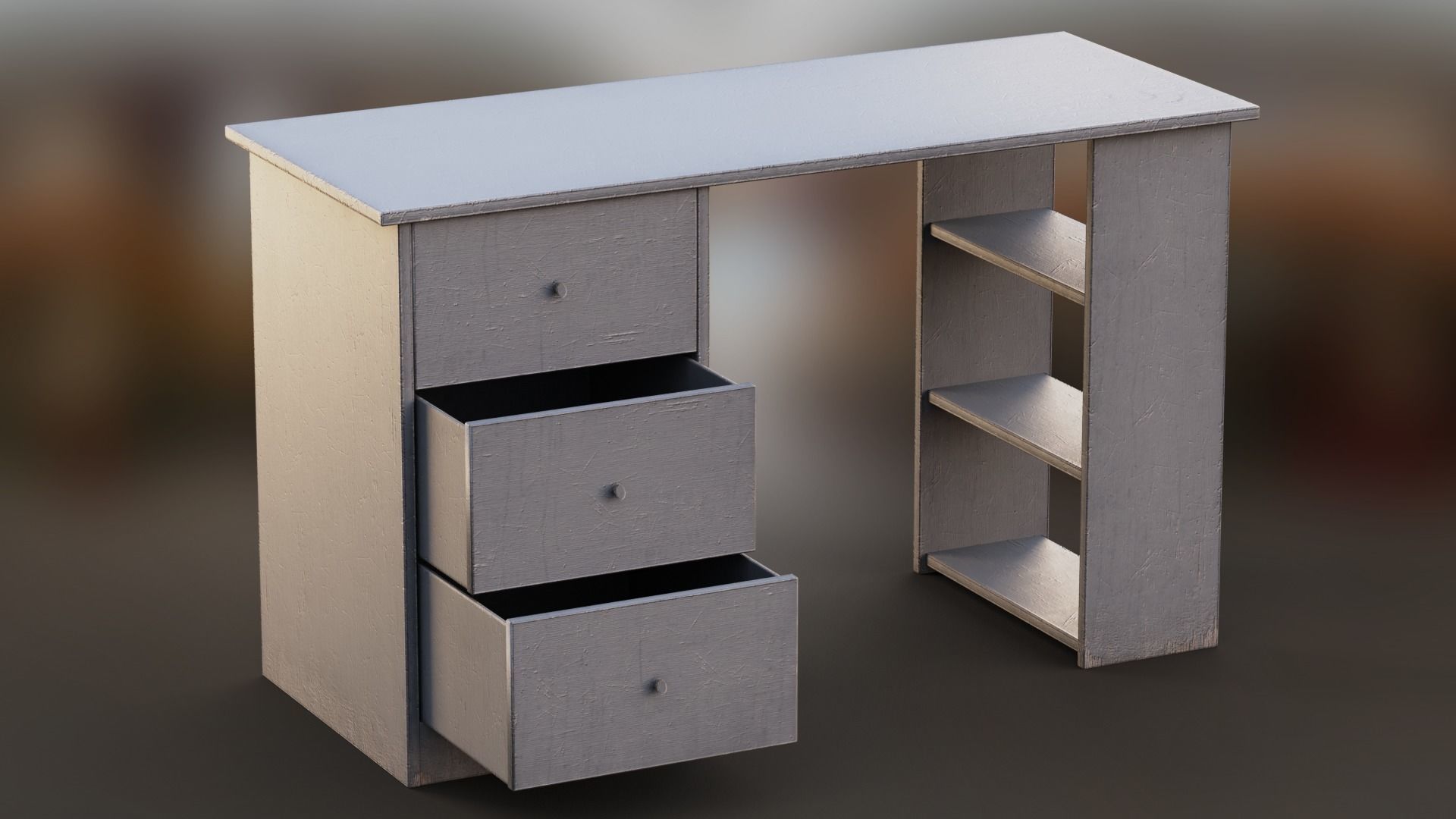 Grey Dirty and Clean Desk Low-poly 3D model_1