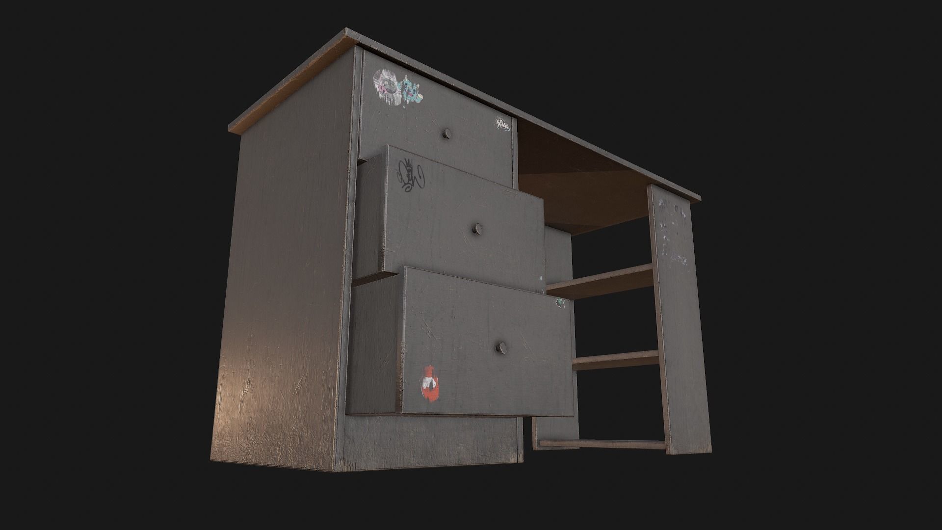 Grey Dirty and Clean Desk Low-poly 3D model_8