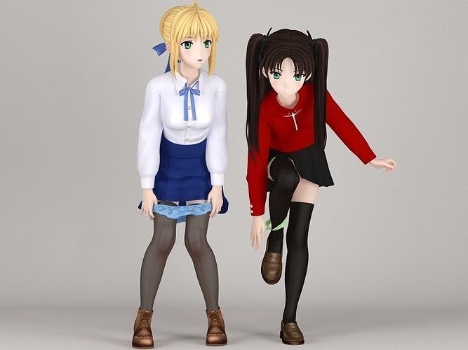 Saber and Rin Tohsaka pose 03 3D model