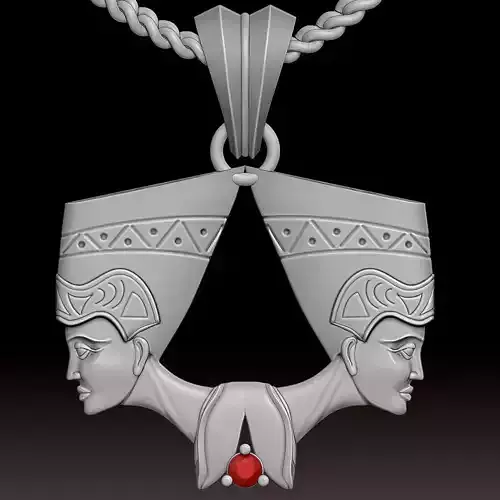 double Nefertiti Pendant Sculpture jewelry gold necklace 