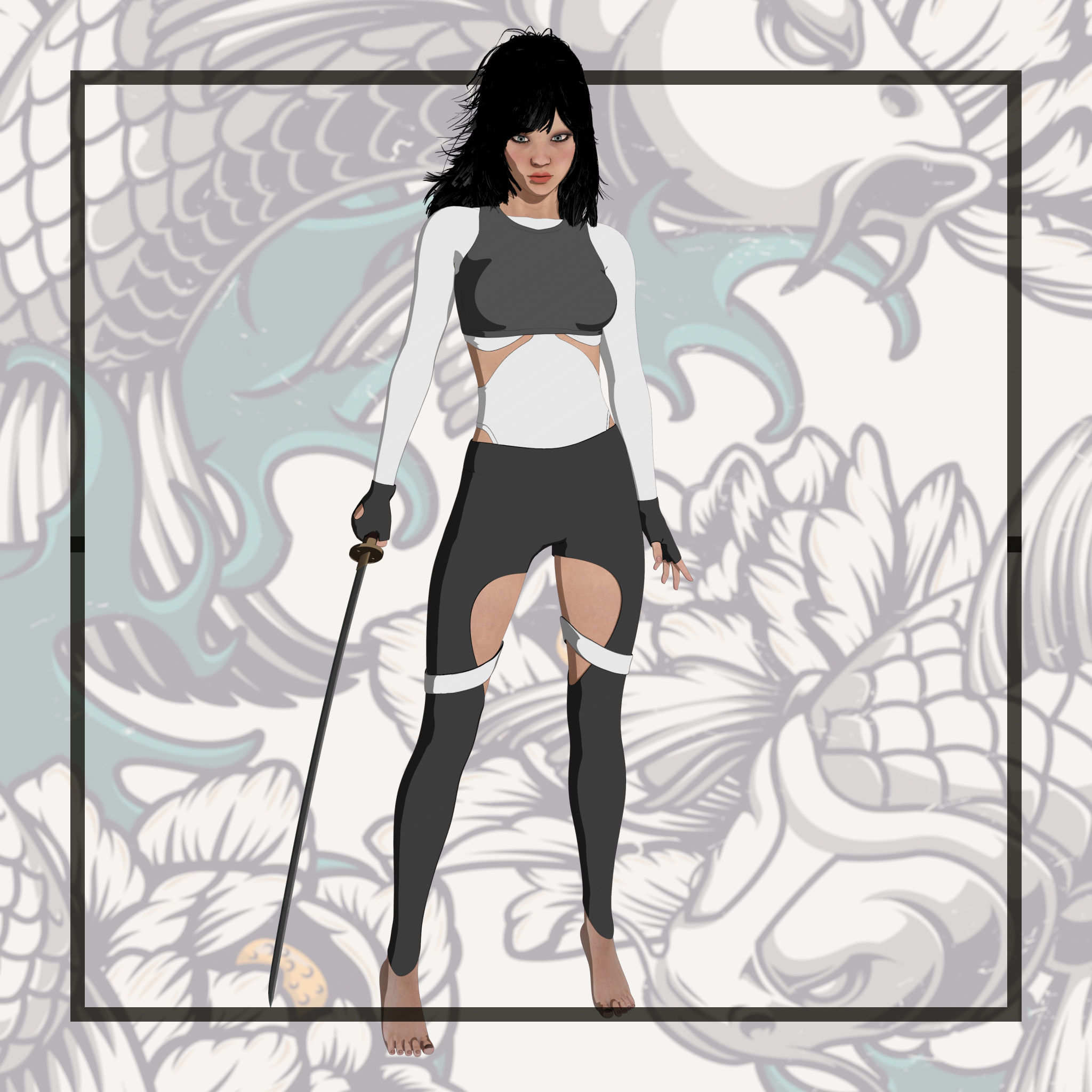 Lina Rigged Female Model with Facial Blend shapes Low-poly 3D model_1