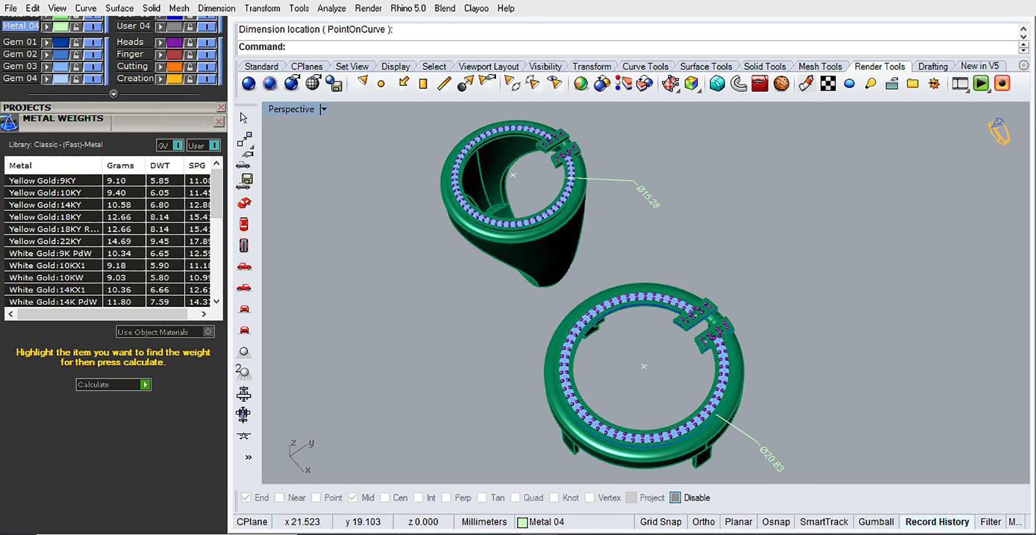 Set S 01 gold ring with coin inside 3D print model_3