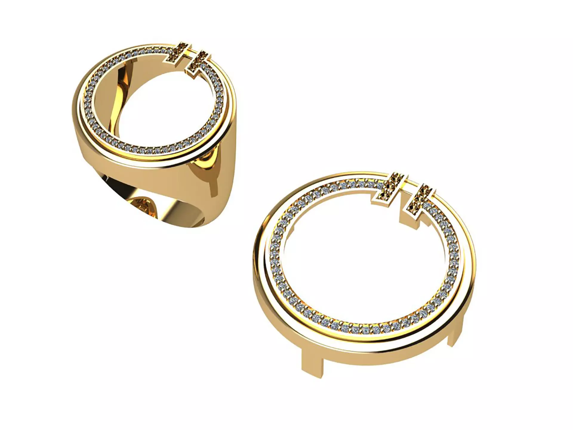 Set S 01 gold ring with coin inside 3D print model_0