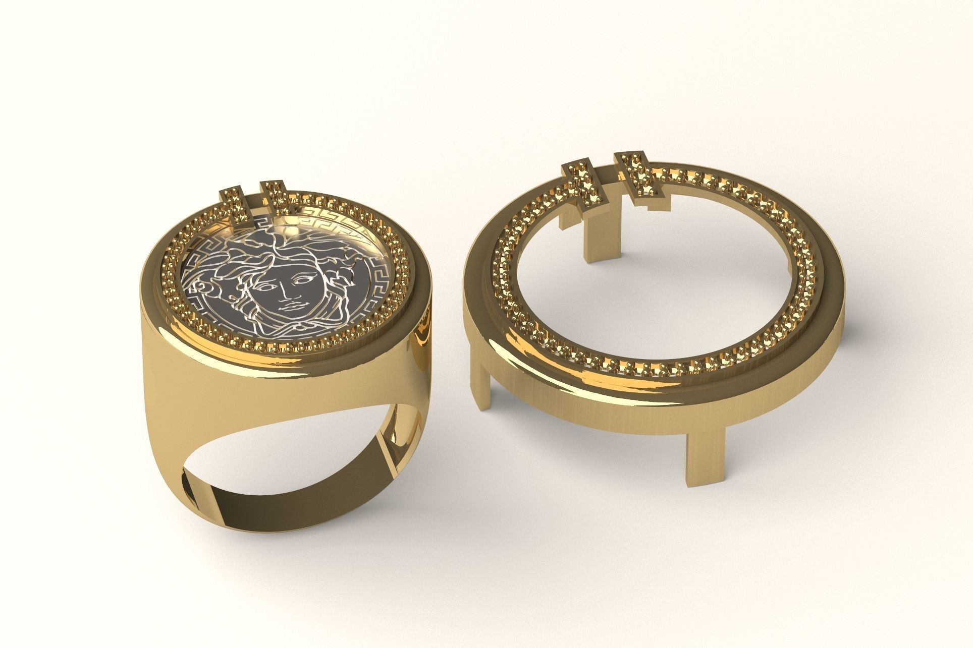 Set S 01 gold ring with coin inside 3D print model_1