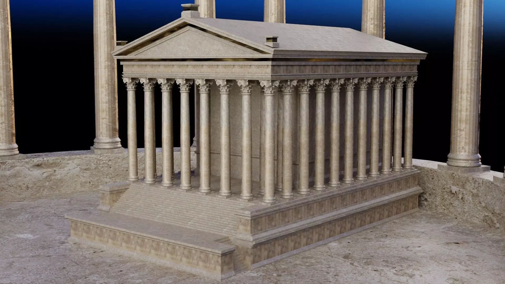 the ancient temple Low-poly 3D model_0