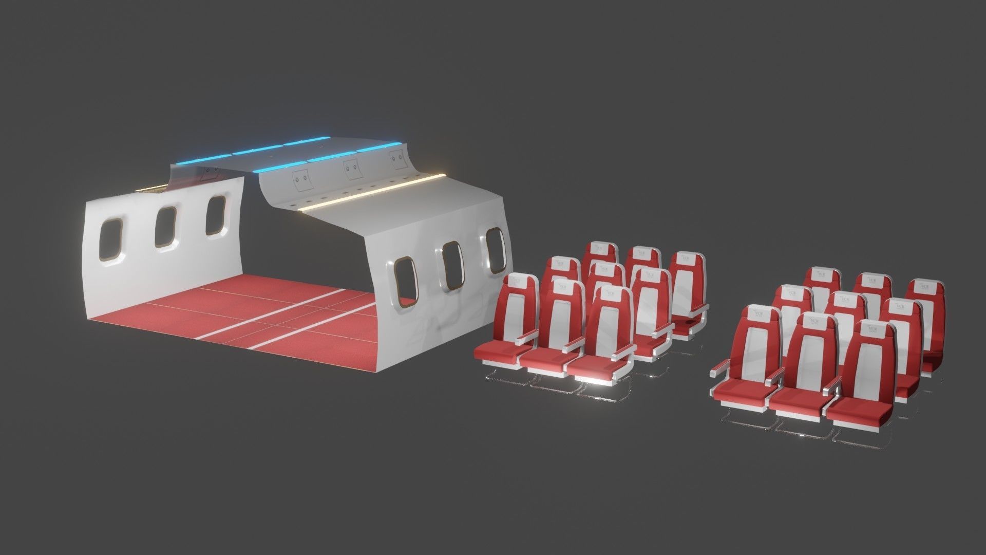 Airplane Interior  Low-poly 3D model_13