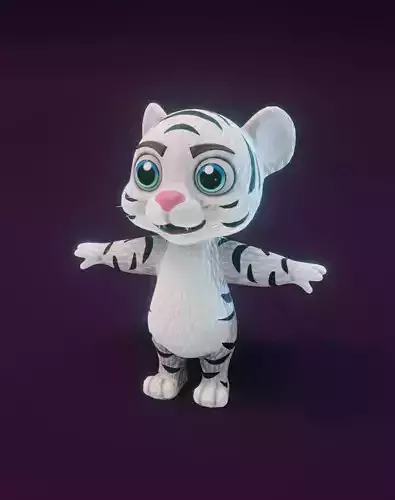 Cartoon White Tiger 3D Model Low-poly 3D model