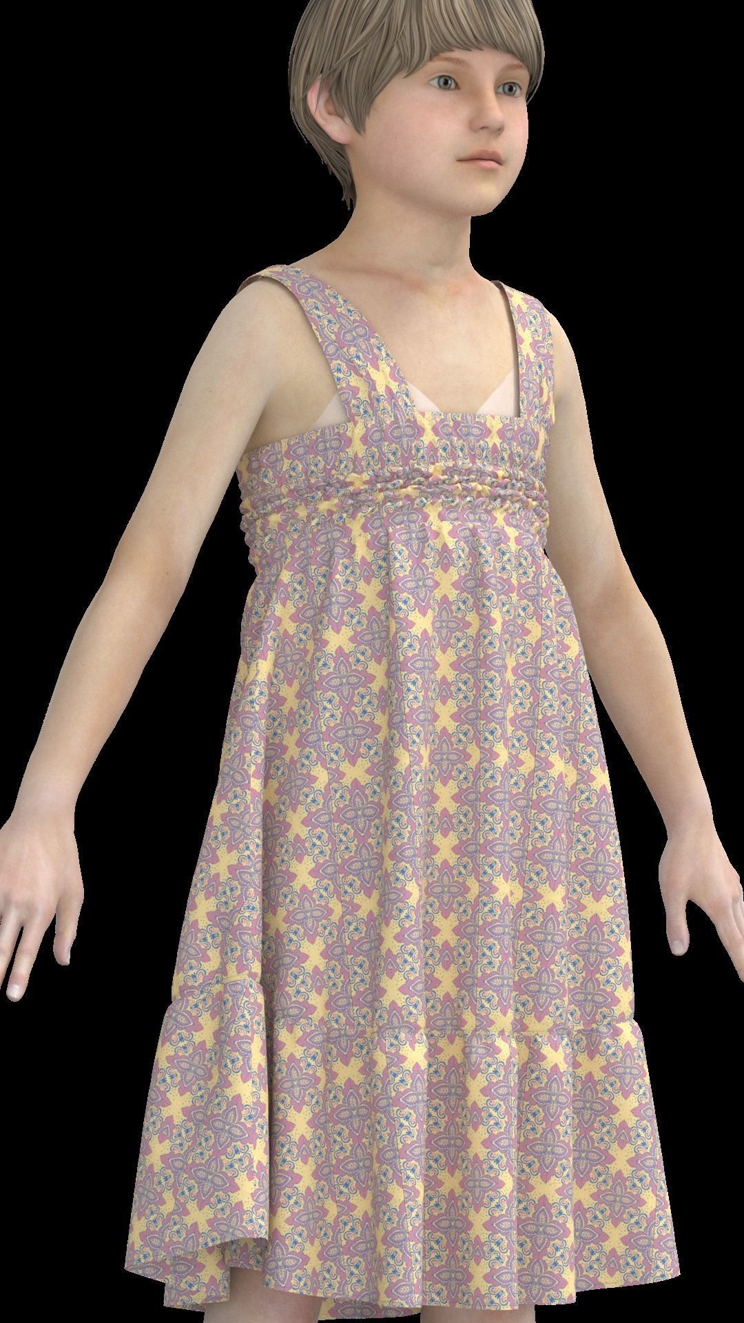 Girls Pinafore dress Low-poly 3D model_1