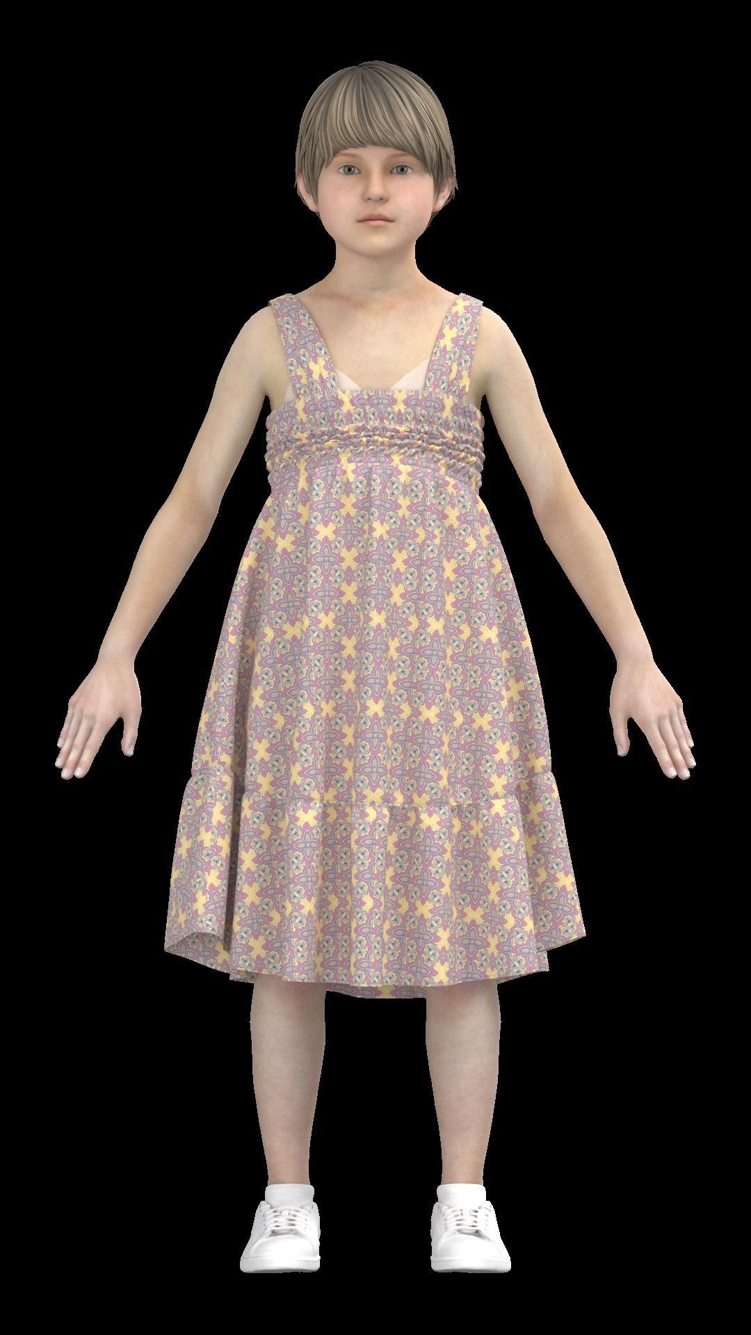 Girls Pinafore dress Low-poly 3D model_3