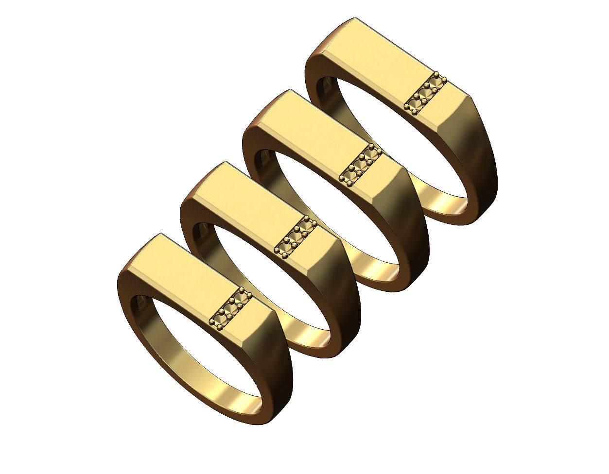 Diamond line rectangular signet ring US sizes 6to9 3D print model_4