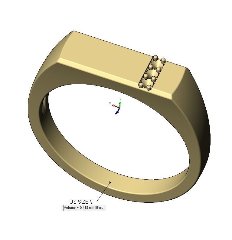 Diamond line rectangular signet ring US sizes 6to9 3D print model_15
