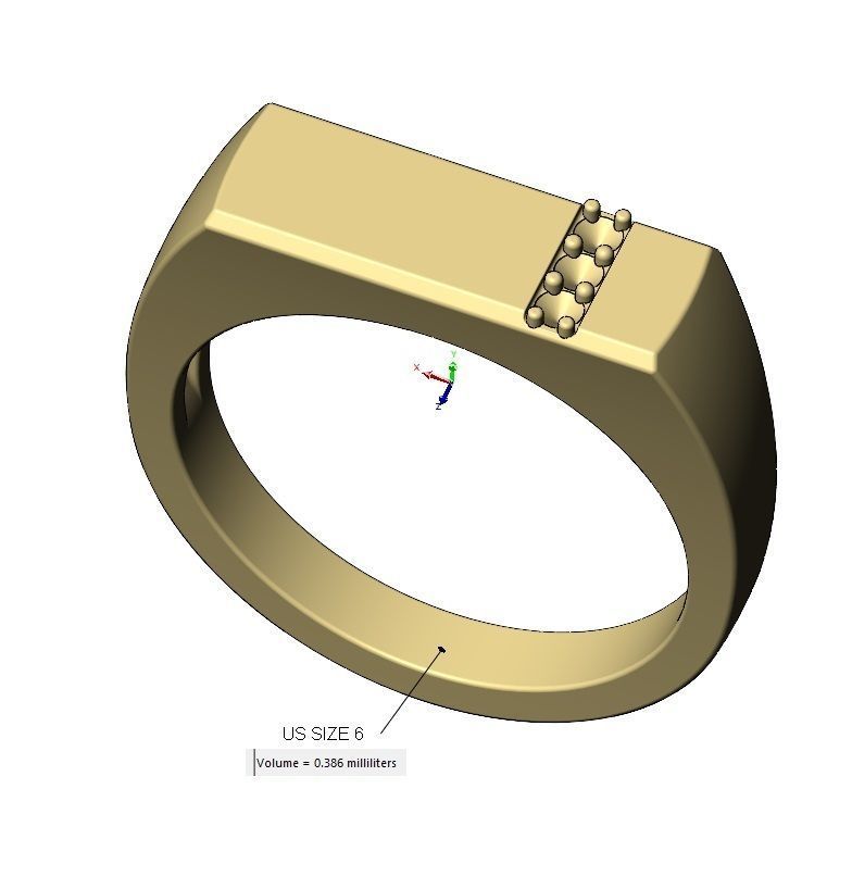 Diamond line rectangular signet ring US sizes 6to9 3D print model_16