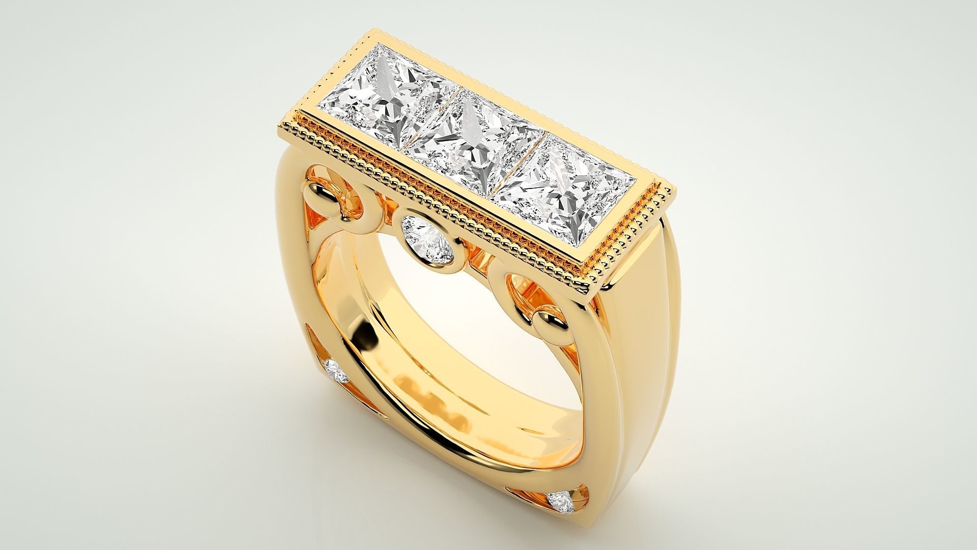 Princess Eternity Band Diamond Ring 3dm stl render detail 3D print model_9