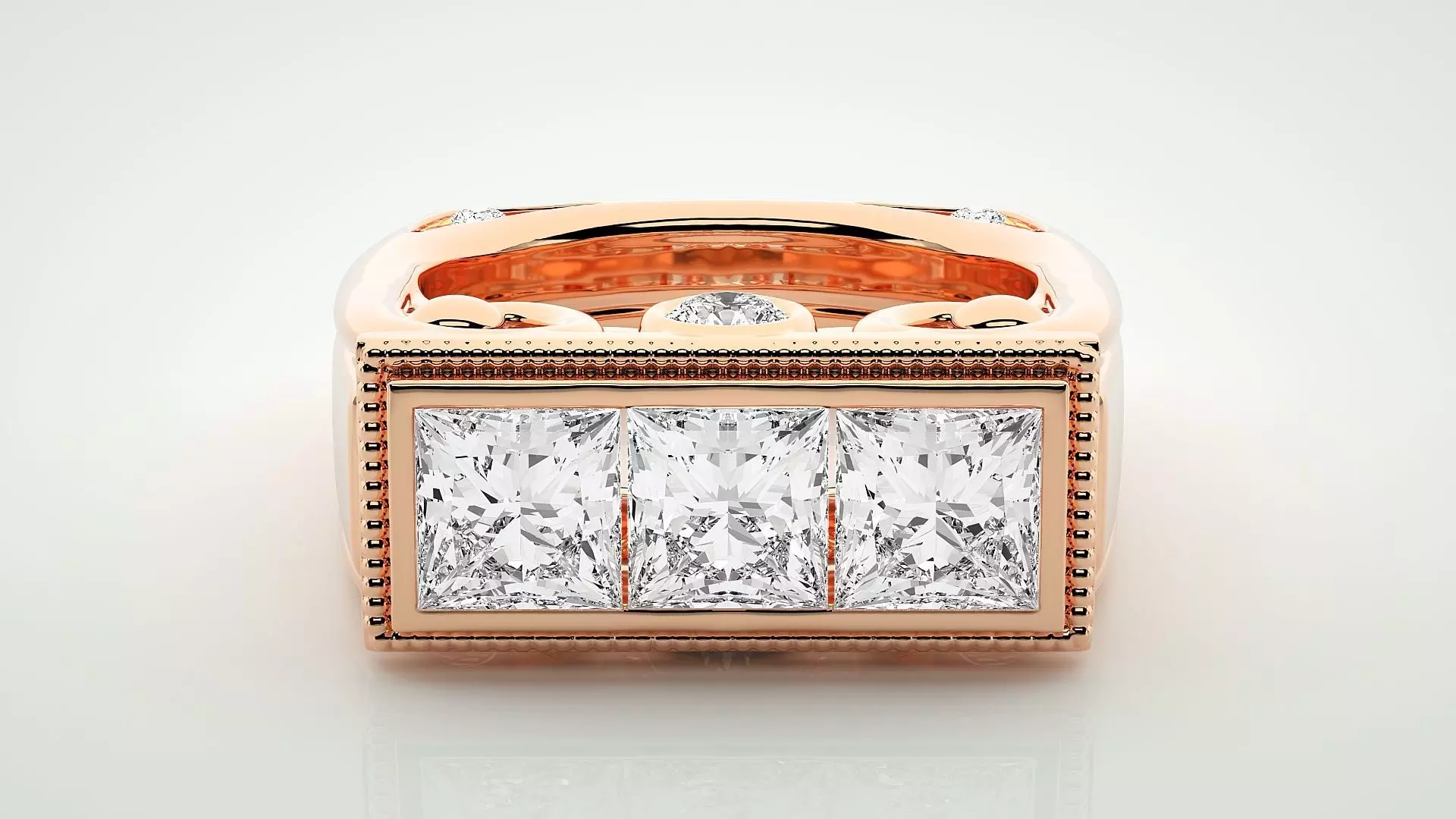 Princess Eternity Band Diamond Ring 3dm stl render detail 3D print model_0