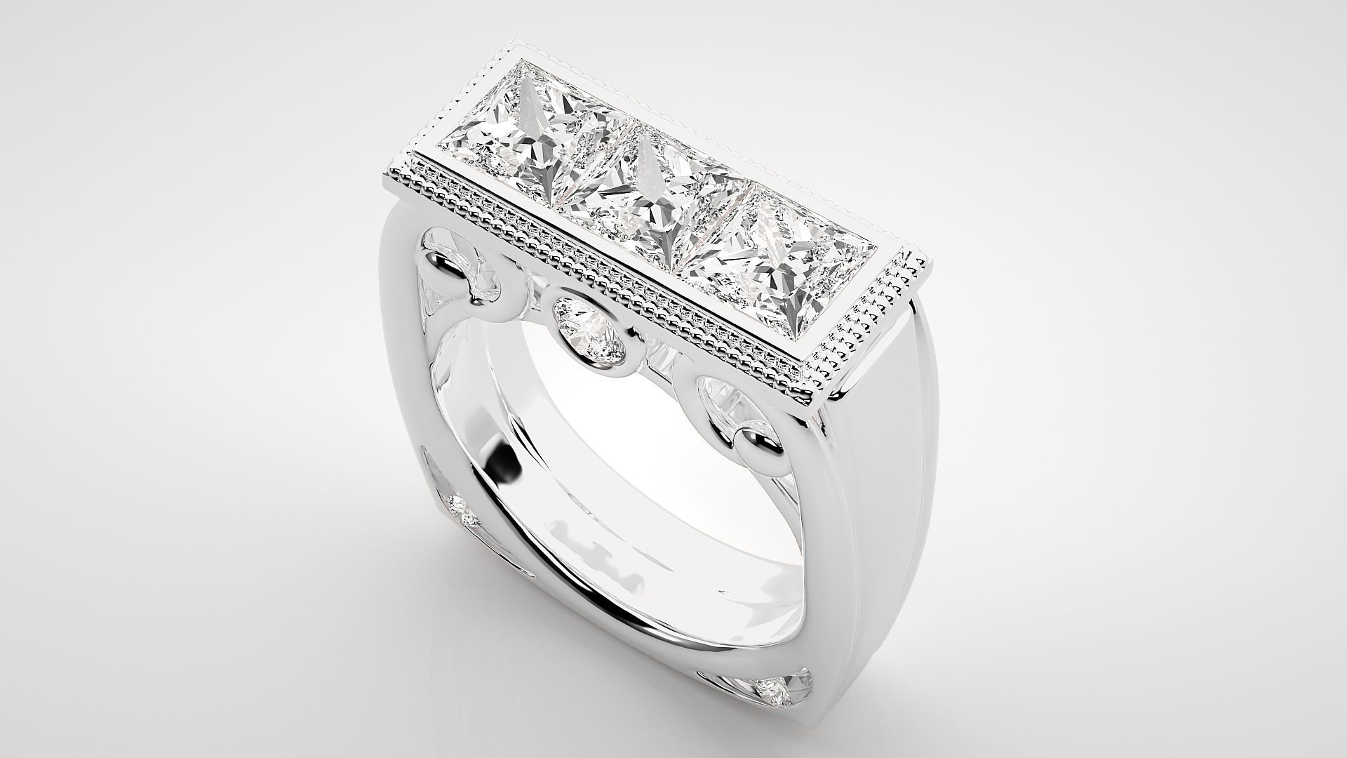 Princess Eternity Band Diamond Ring 3dm stl render detail 3D print model_6