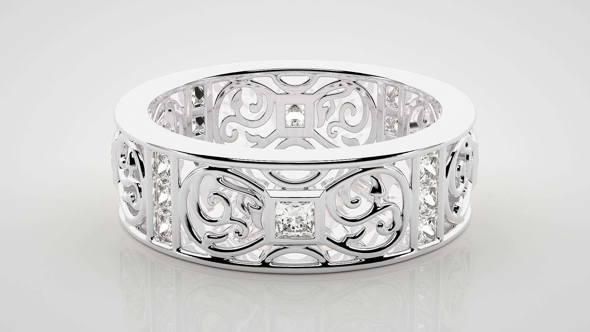 Princess Diamond Eternity Band Ring 3dm stl render detail 3D print model_3