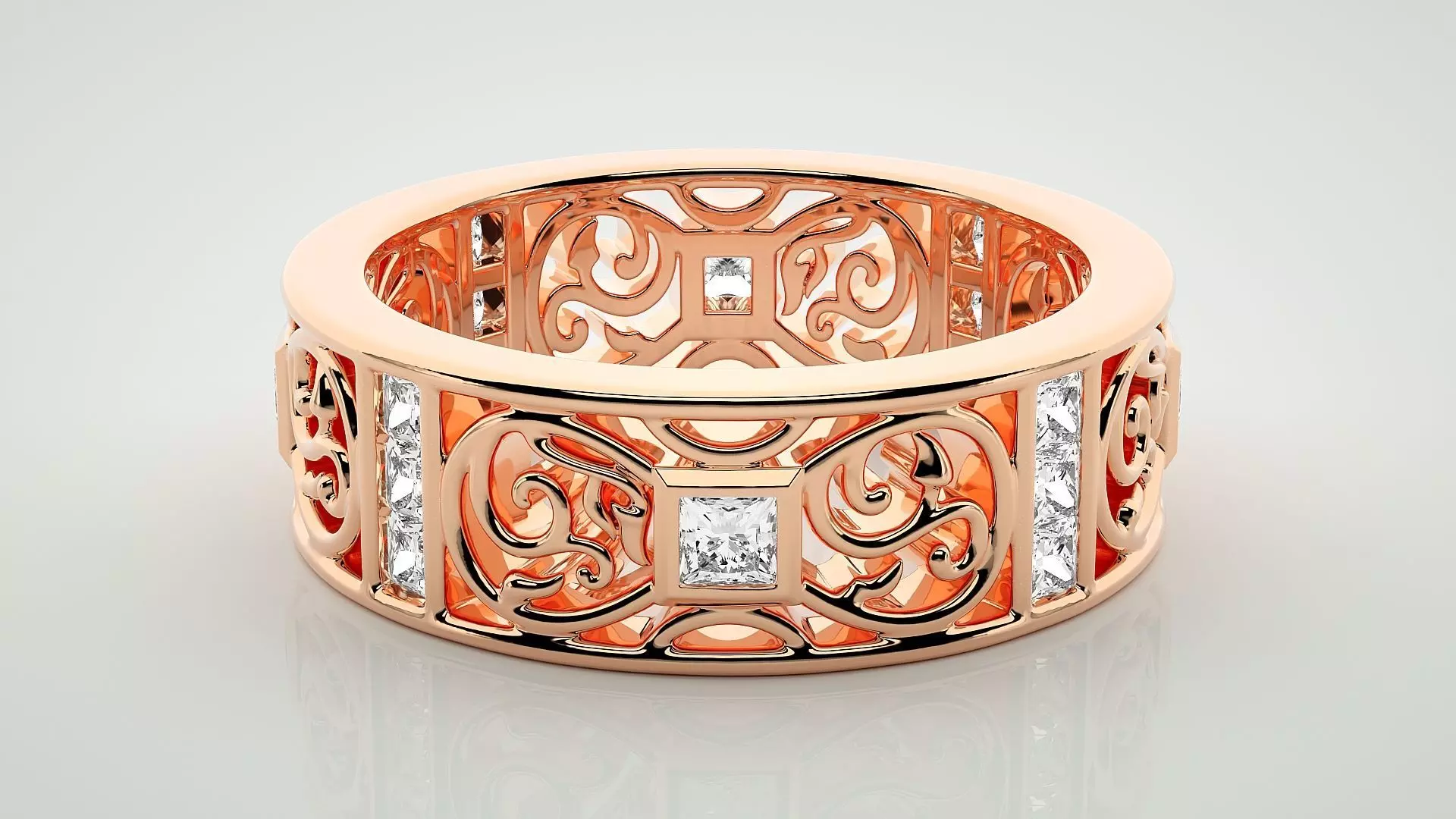 Princess Diamond Eternity Band Ring 3dm stl render detail 3D print model_0