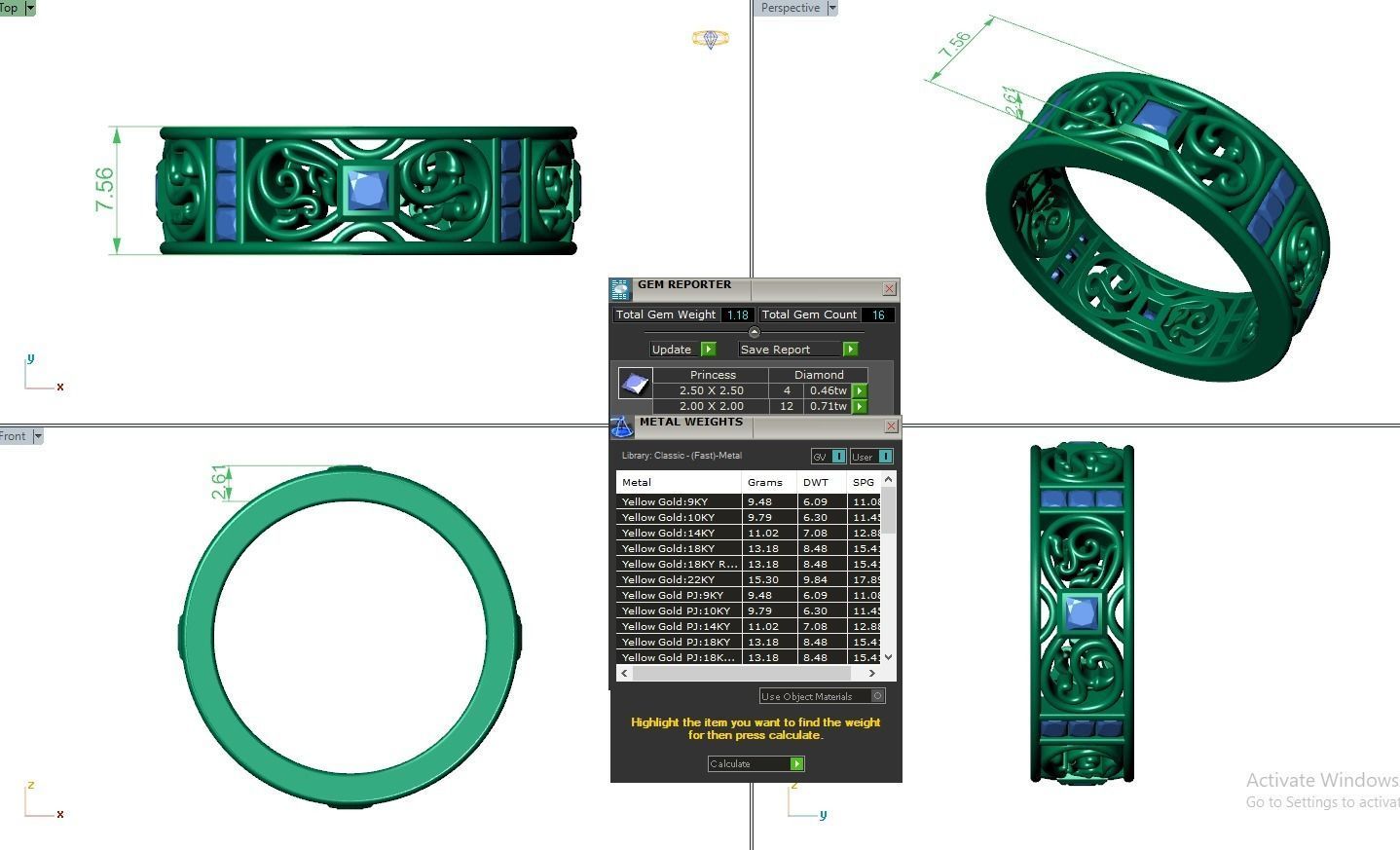 Princess Diamond Eternity Band Ring 3dm stl render detail 3D print model_4