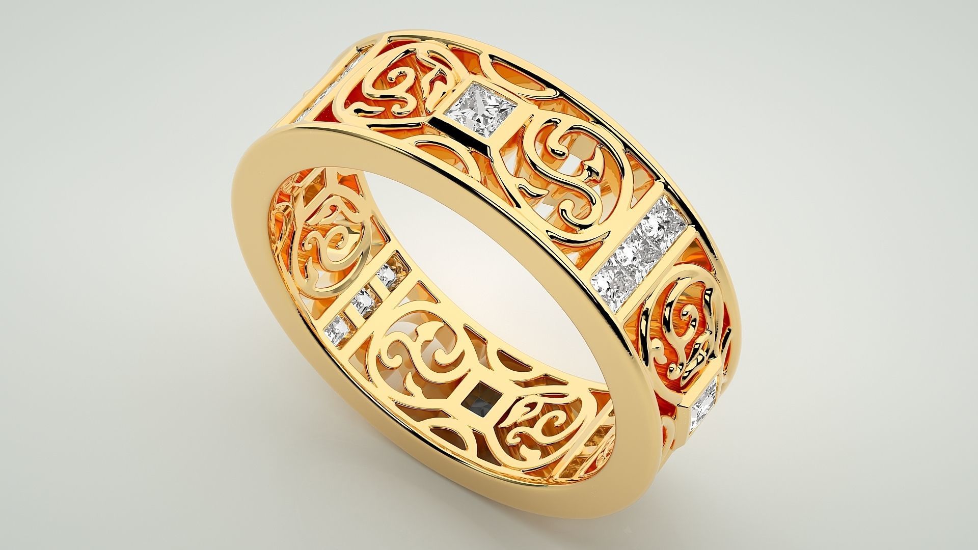 Princess Diamond Eternity Band Ring 3dm stl render detail 3D print model_9