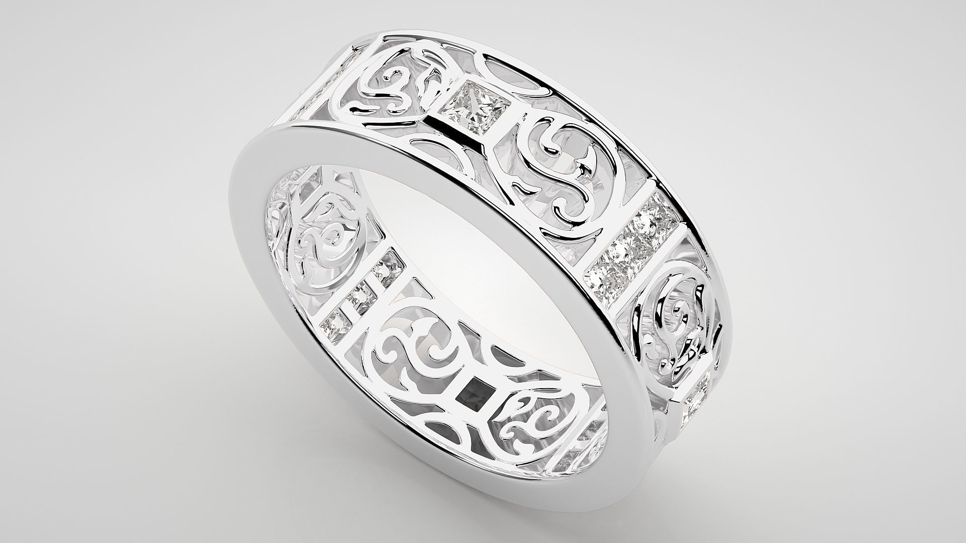 Princess Diamond Eternity Band Ring 3dm stl render detail 3D print model_6