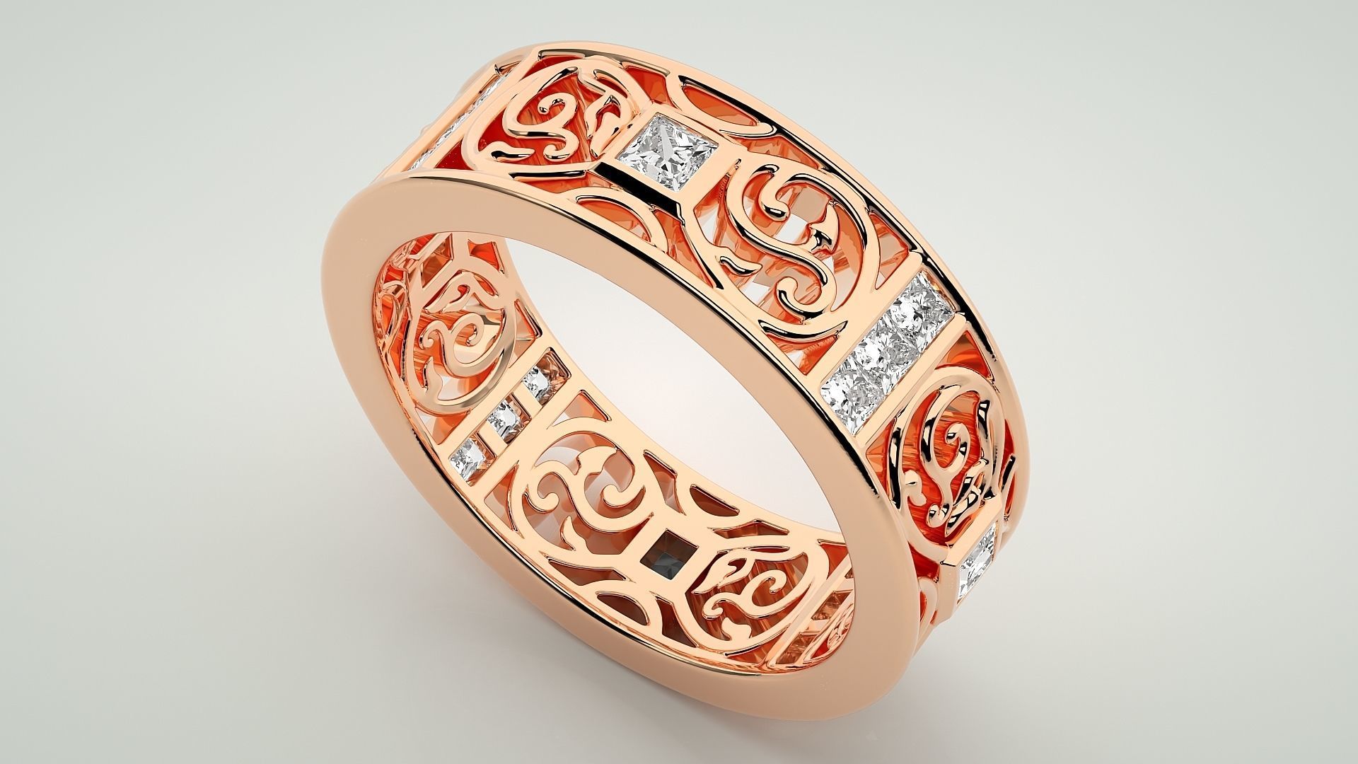 Princess Diamond Eternity Band Ring 3dm stl render detail 3D print model_2